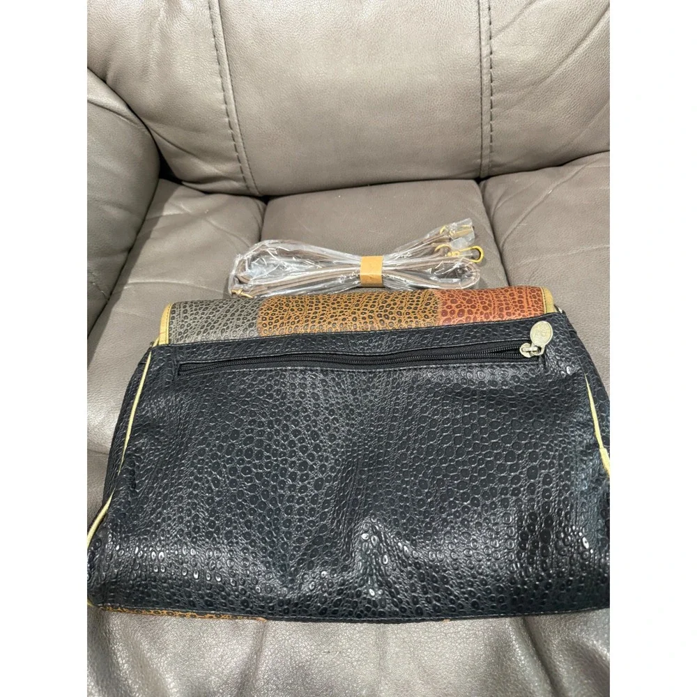 Vintage‎ Nas Patchwork Animal Print Convertible Clutch Crossbody Bag Gold Black